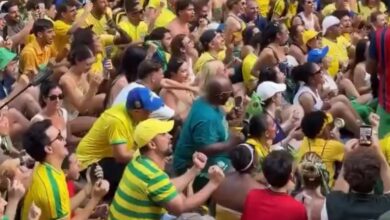 Torcida brasileira transforma remada viking em “créu” e viraliza antes de Brasil x Noruega